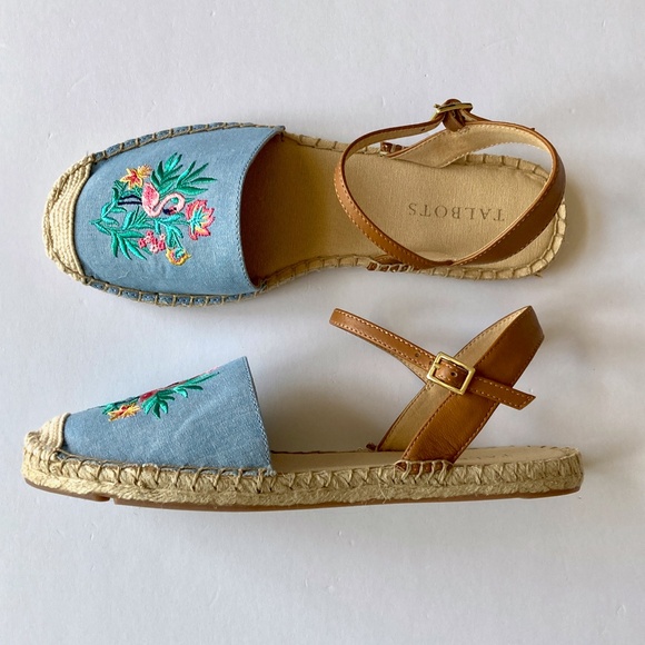 NIB Talbots Denim Espadrilles 7M Embroidered Flamingo Chambray Izzy d'Orsay - Picture 6 of 11